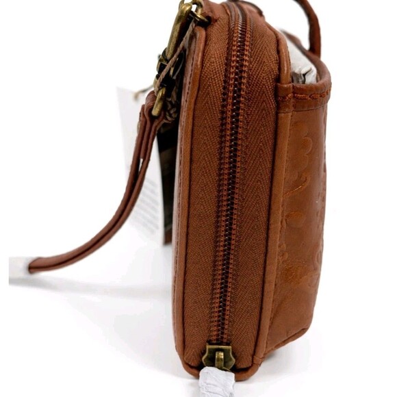 The Sak Iris Smartphone Leather Crossbody Wallet Vintage Brown Floral NWT New - Picture 10 of 16